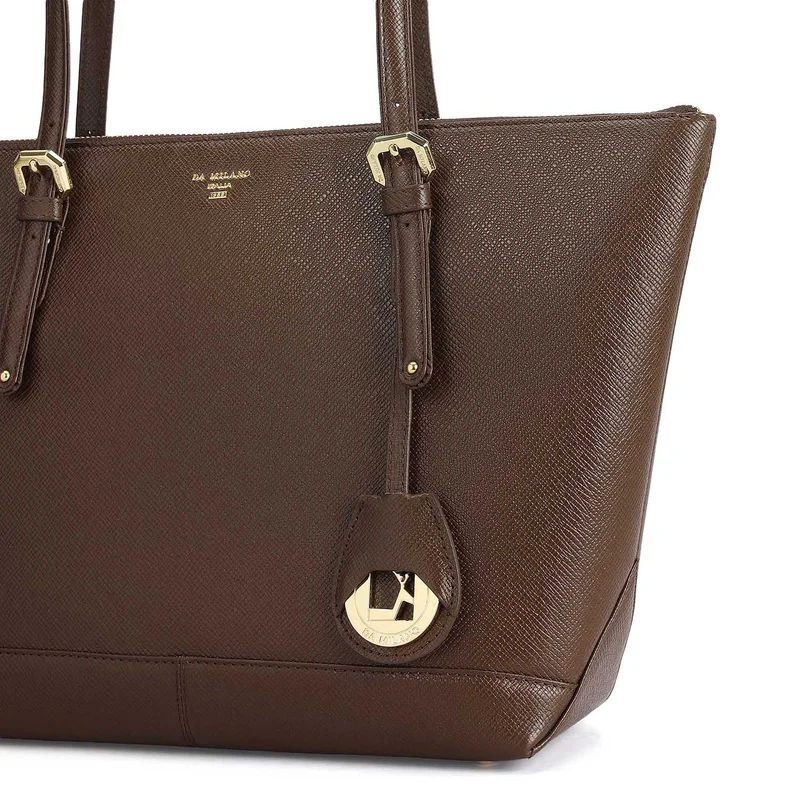 Da Milano Walnut Medium Franzy Leather Tote - Walnut for Women | Best Price UAE